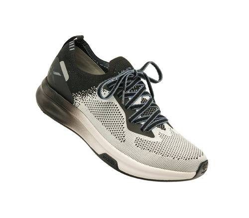 Toe touch view on KURU Footwear FLUX Men's Sneaker in JetBlack-BrightWhite