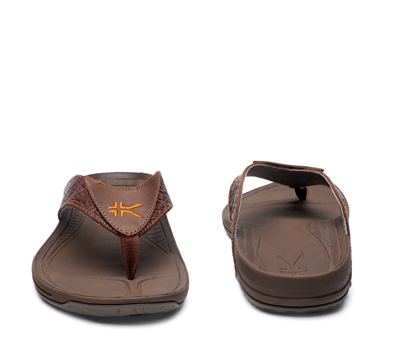 Front and back view on KURU Footwear KALA Men's Sandal in BahamaBrown