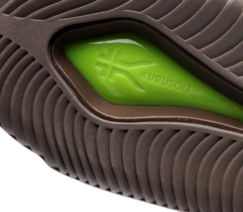 Close-up of the bottom of the heel on the KURU Footwear KALA Men's Sandal in BahamaBrown