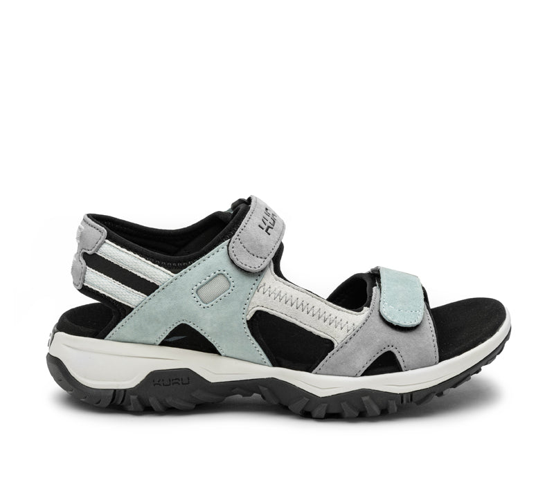 Outside profile details on the KURU Footwear TREAD Women's Sandals in MistBlue-VaporGray