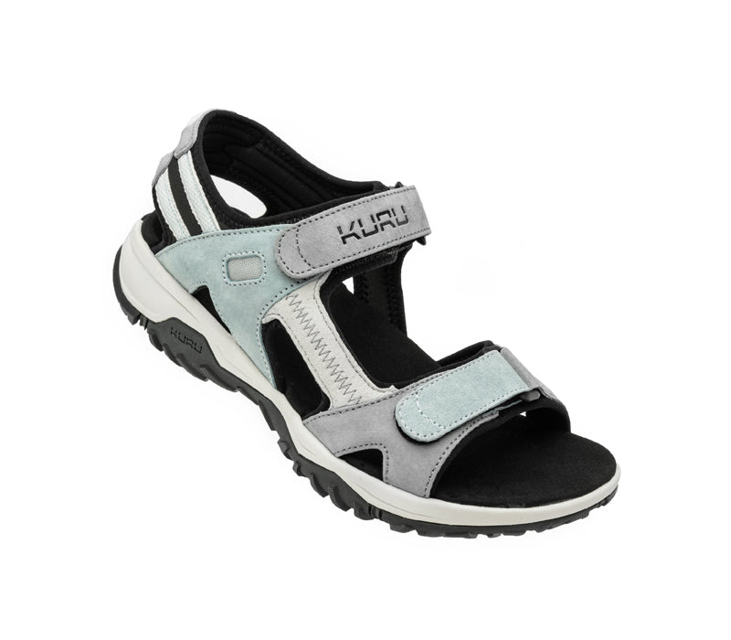 Toe touch view on KURU Footwear TREAD Women's Sandals in MistBlue-VaporGray