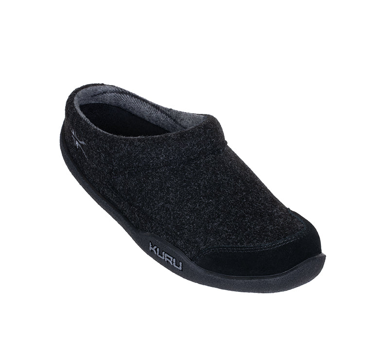 Toe touch view on KURU Footwear DRAFT Women's Slipper in Charcoal-Black