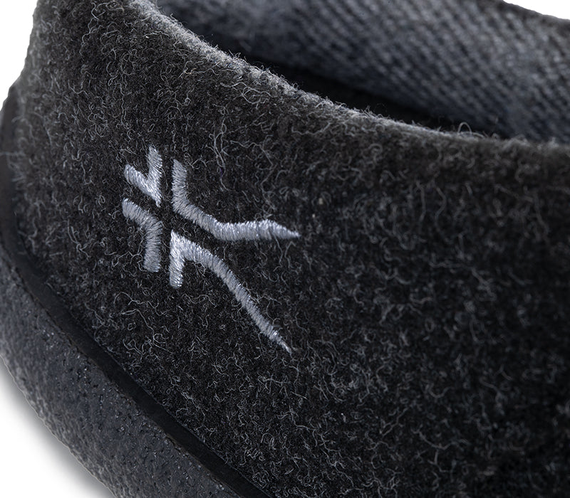 Close-up of the material on the KURU Footwear DRAFT Women's Slipper in Charcoal-Black