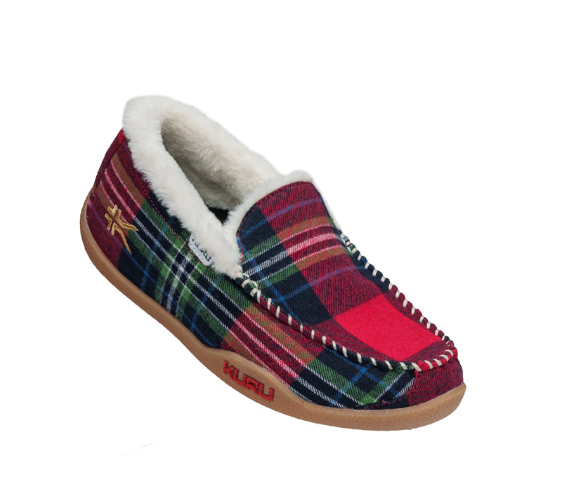 Toe touch view on KURU Footwear LOFT Women's Slipper in Plaid-Gum