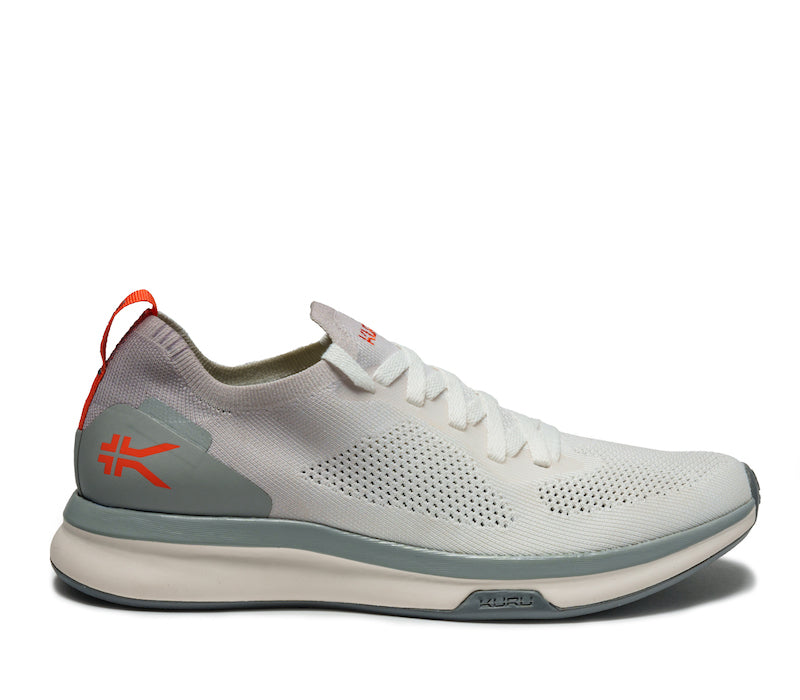 Outside profile details on the KURU Footwear FLUX Men's Sneaker in DoveGray-OrangeSpice