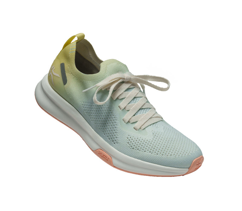 Toe touch view on KURU Footwear FLUX Women's Sneaker in LimeSorbet-MistBlue