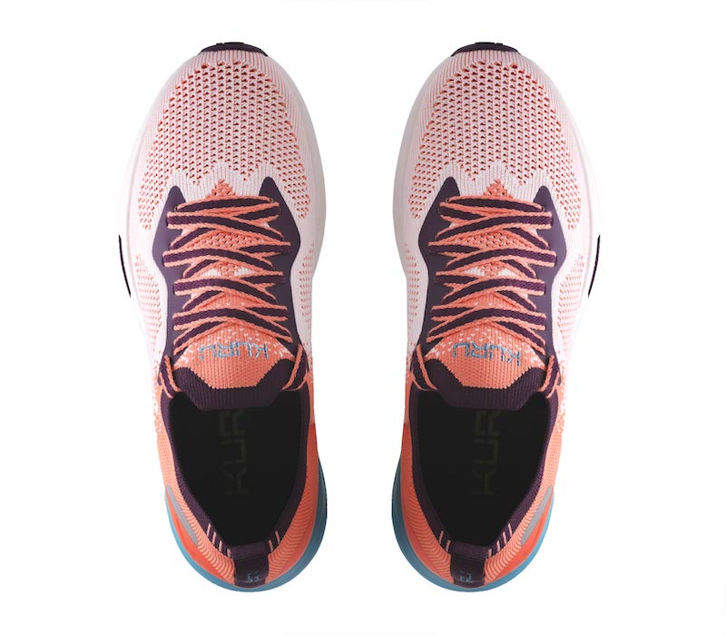 Top view of KURU Footwear FLUX Women's Sneaker in OrangeSherbet-CalypsoBlue