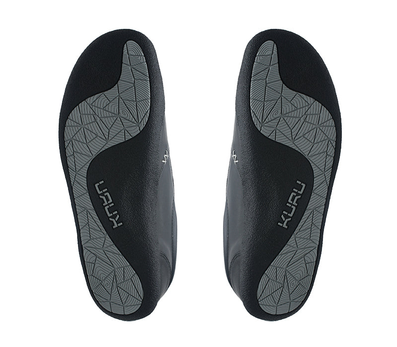 Detail of the sole pattern on the KURU Footwear KIVI Women's Slip-on Shoe in JetBlack-FogGray