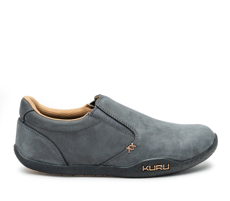 Outside profile details on the KURU Footwear KIVI Women's Slip-on Shoe in LeadGray-Tan