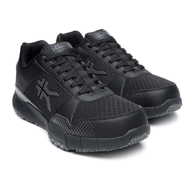 Side by side view of KURU Footwear QUANTUM Men's Fitness Sneaker in JetBlack-Charcoal