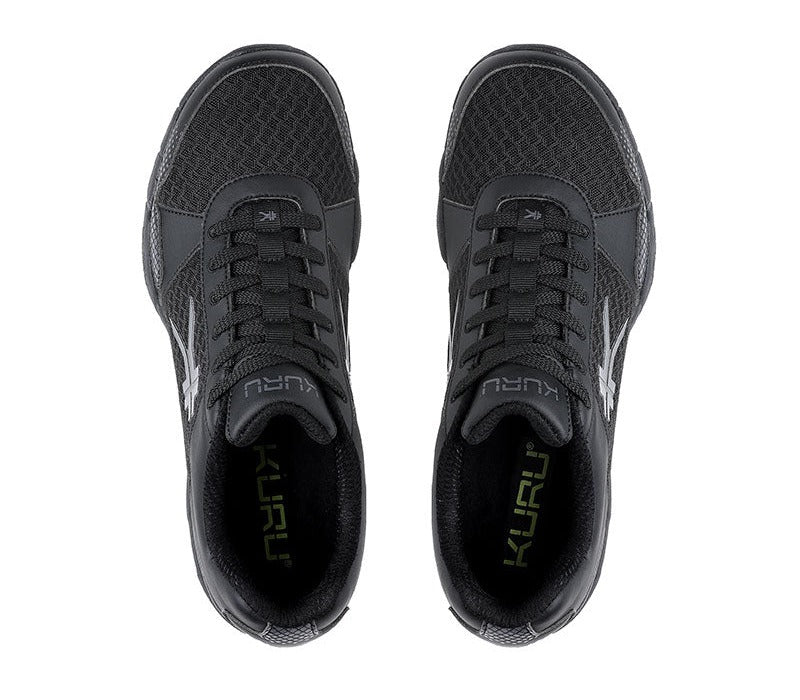 Top view of KURU Footwear QUANTUM Men's Fitness Sneaker in JetBlack-Charcoal