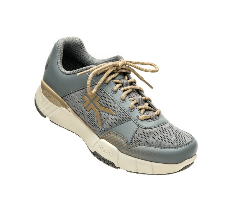 Toe touch view on KURU Footwear QUANTUM Women's Fitness Sneaker in Slate Gray-Sand