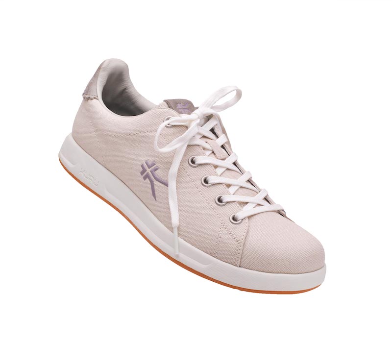 Toe touch view on KURU Footwear ROAM Women's Classic Court Sneaker in Sand