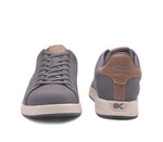 Front and back view on KURU Footwear ROAM Men's Classic Court Sneaker in SmokeGray-Sand