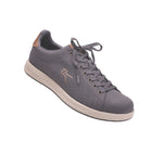 Toe touch view on KURU Footwear ROAM Men's Classic Court Sneaker in SmokeGray-Sand