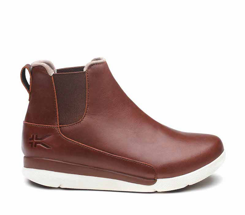 Outside profile details on the KURU Footwear LUNA Women's Chelsea Boot in RichWalnut-SoftCream