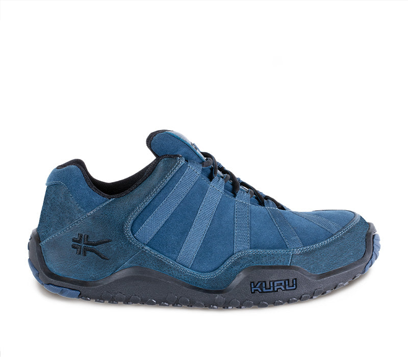 Outside profile details on the KURU Footwear CHICANE Women's Trail Hiking Shoe in MountainBlue-Black