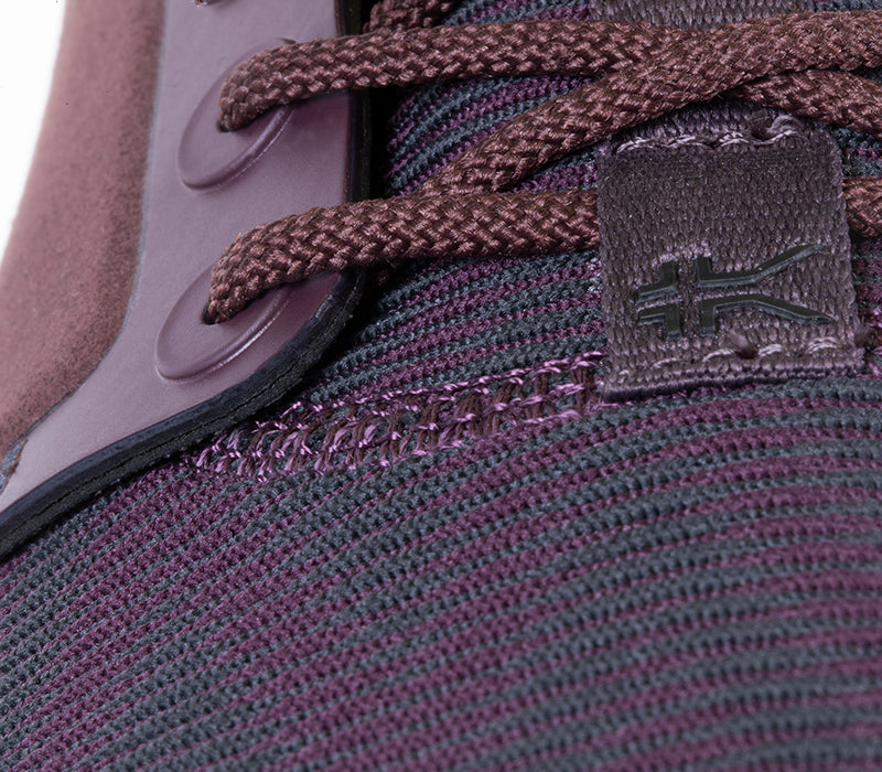 Close-up of the material on the KURU Footwear ATOM Women's Athletic Sneaker in WinePurple-StormGray-BlackShadow