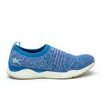 Outside profile details on the KURU Footwear STRIDE Women's Slip-on Sneaker in CobaltBlue-Confetti